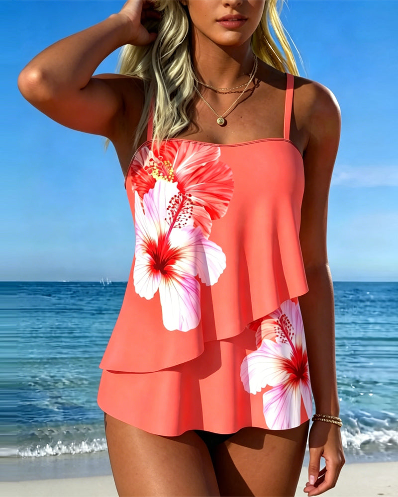 Tankini Blomstermønster Ferie Stropp