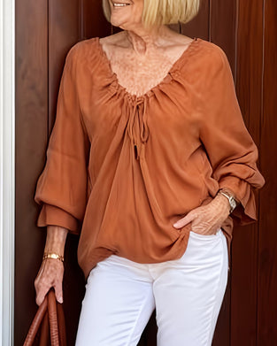 Bluse V-Hals Rynket Knyting Casual