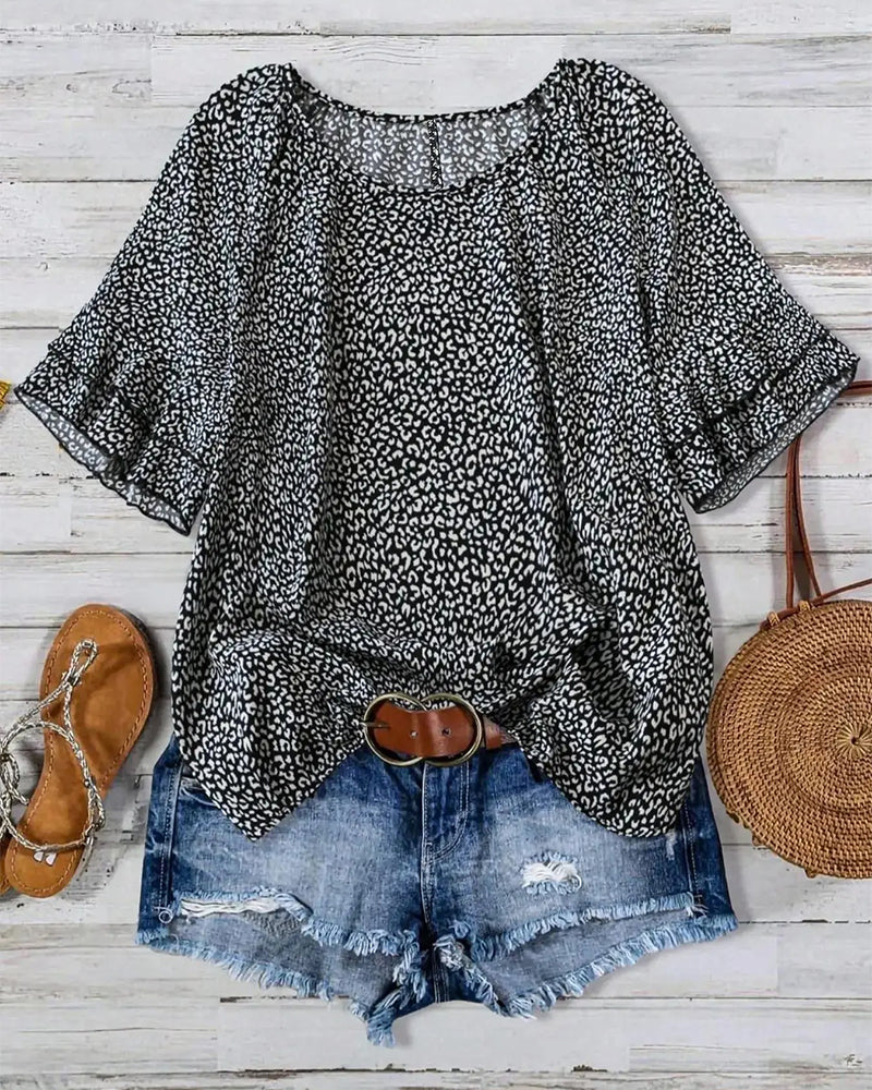 Bluse Ruffle Rundhalset Landlig Stil