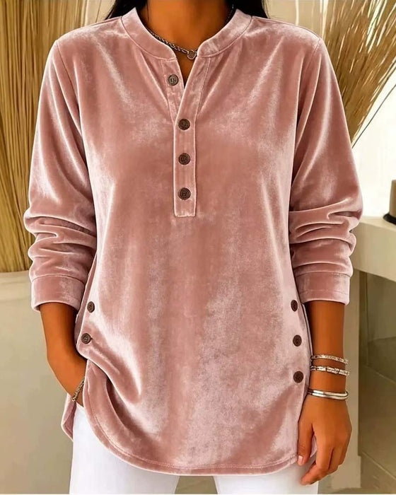 Bluse Avslappet Lang Erme Henley