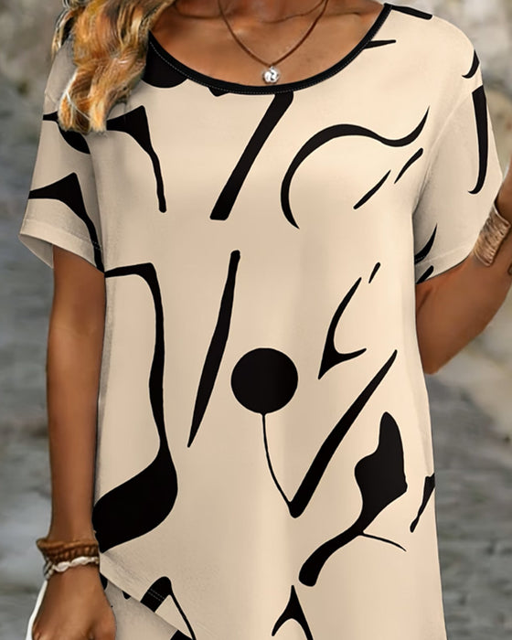 Bluse Rundhalset Uregelmessig Casual