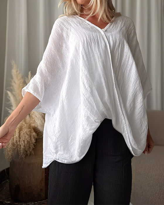 Bluse Løs Flaggermus Erme Solid