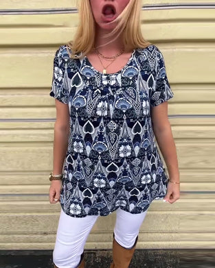 T-skjorte med rund hals og trykk, avslappet retro-print