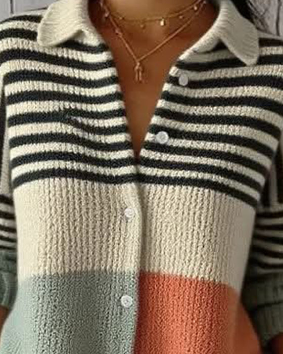 Jakke Slag Knapp Stripe Fargeblokk