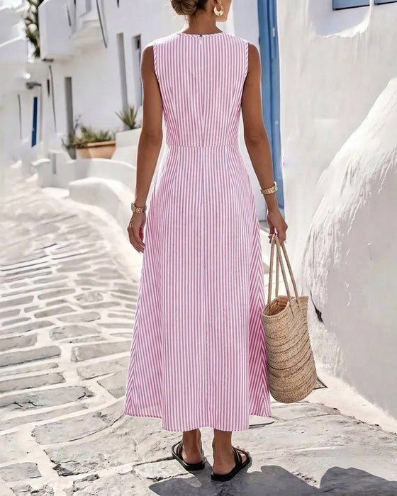 Kjole Stripe Twist Midje Ermeløs Lang