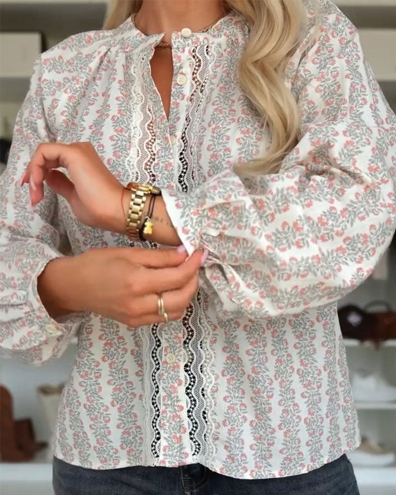 Bluse Knapp Blomstret Trykk
