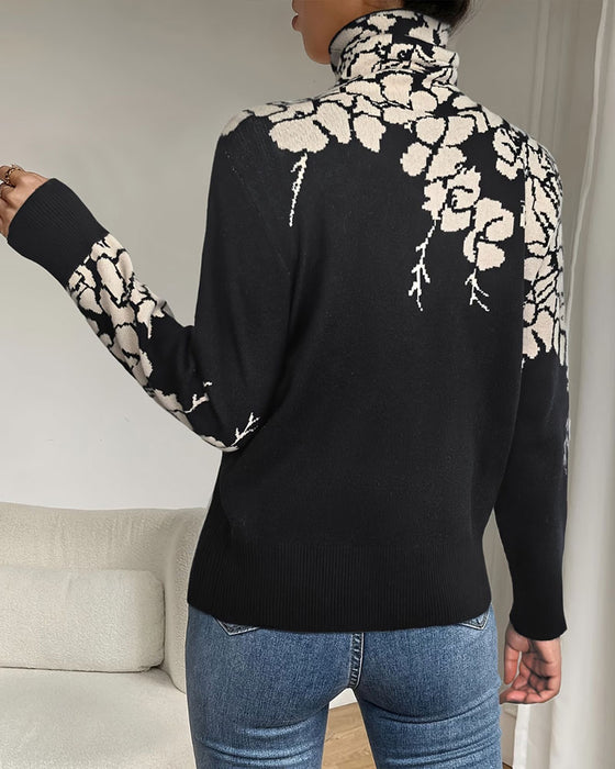 Pullover Høy Hals Blomstret Jacquard