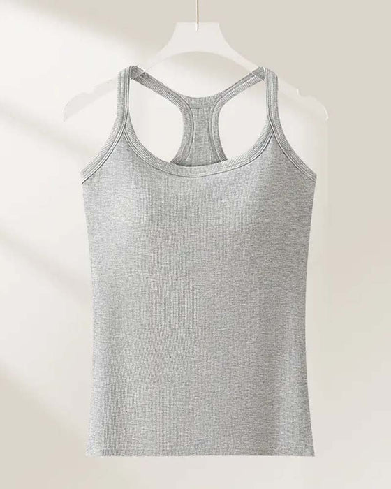 Tanktopp Innebygd Bh Ribbet Ensfarget