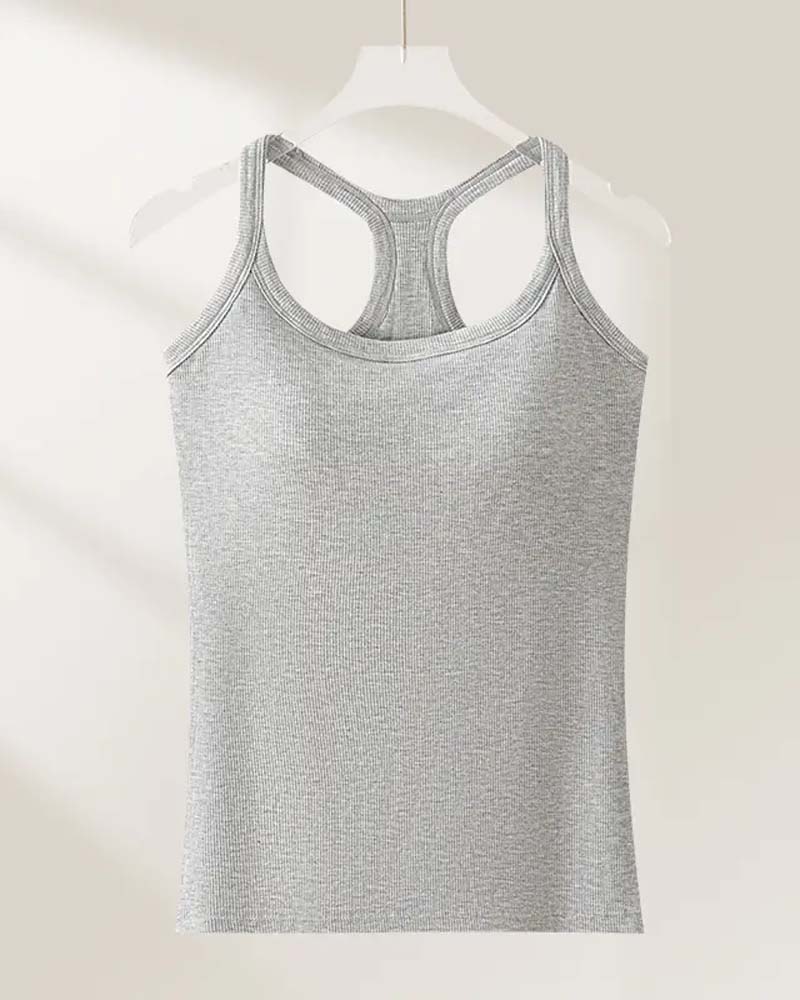 Tanktopp Innebygd Bh Ribbet Ensfarget