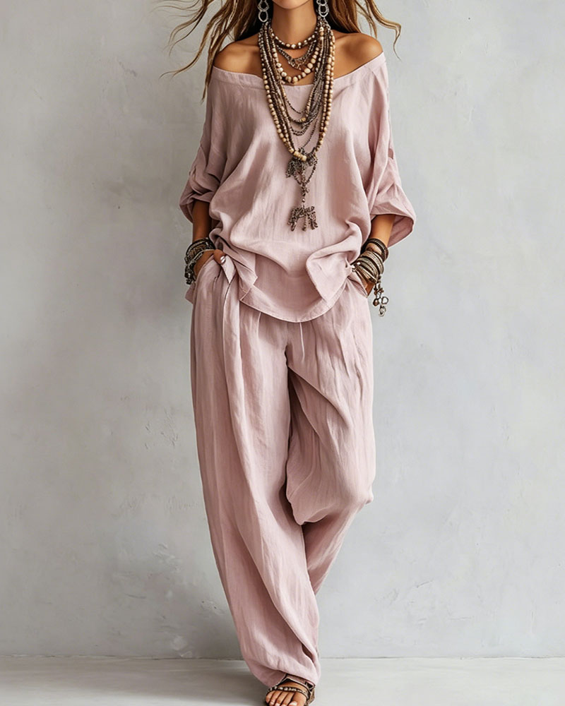 Sett Off-Shoulder Vide Bukser Todelt
