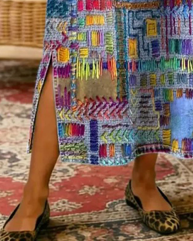 Kjole Fargerik Geometrisk Halverme