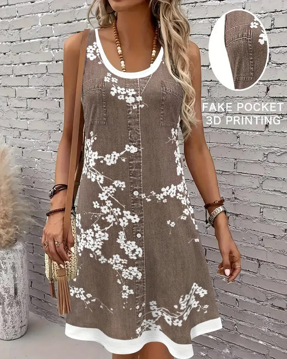 Kjole Casual Ermeløs Vest Print