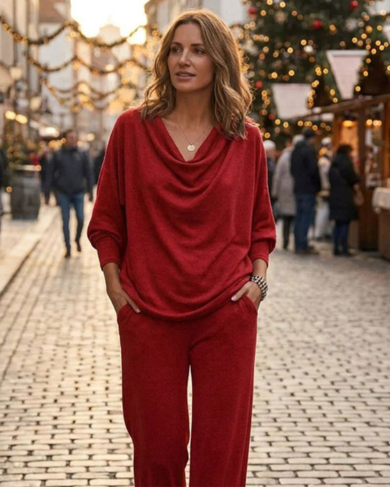 Sett Drapert Mock Hals Solid Casual
