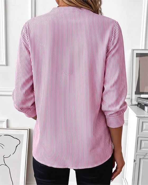 Bluse Stripet Patchwork Glidelås Opp