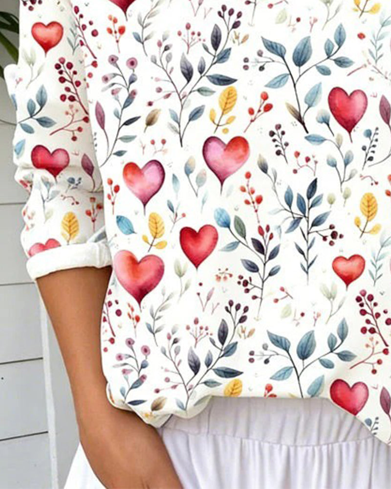 Topp Hjerte Plante Trykk V-Hals