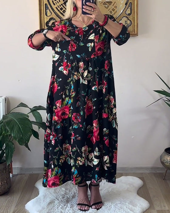 Kjole Løs Oversized Rund Hals Trykt