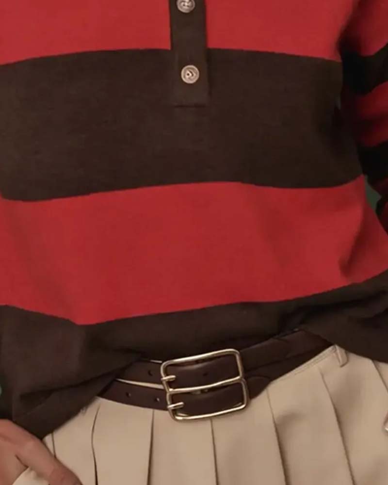 Pullover Med Bred Stripet Knappet Krave