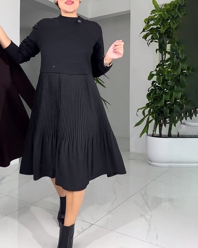 Plissert Panelkjole Med Lange Ermer