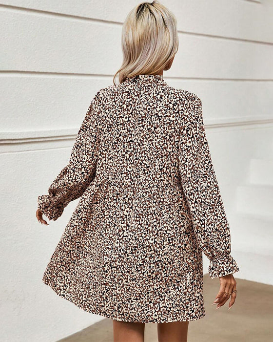 Kjole Med Leopardmönster, Temperamental Stil, V-Krage Design