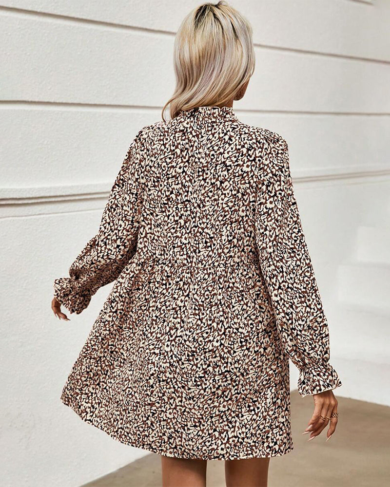 Kjole Med Leopardmönster, Temperamental Stil, V-Krage Design
