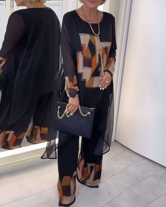 Dress Elegant Langermet Trykt Vide Ben