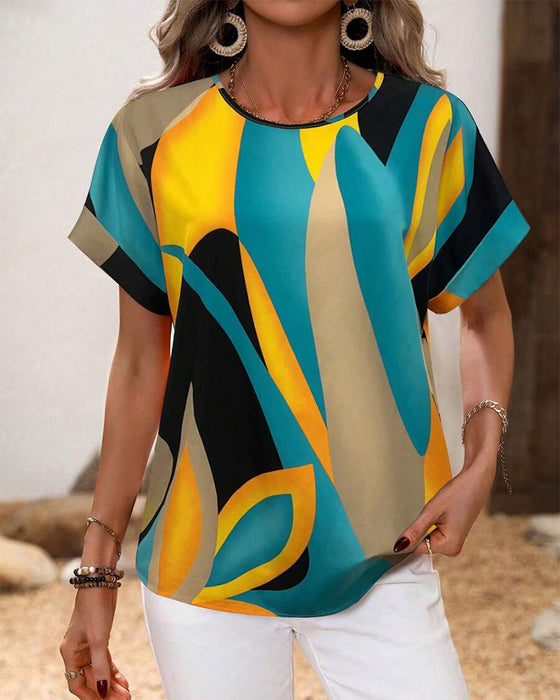 T-Skjorte Rund Hals Kontrasttrykk