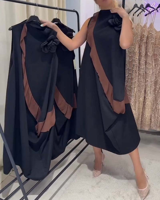 Kjole Tredimensjonal Blomstblad Nøkkeroseblad Fargekontrast Ermløs