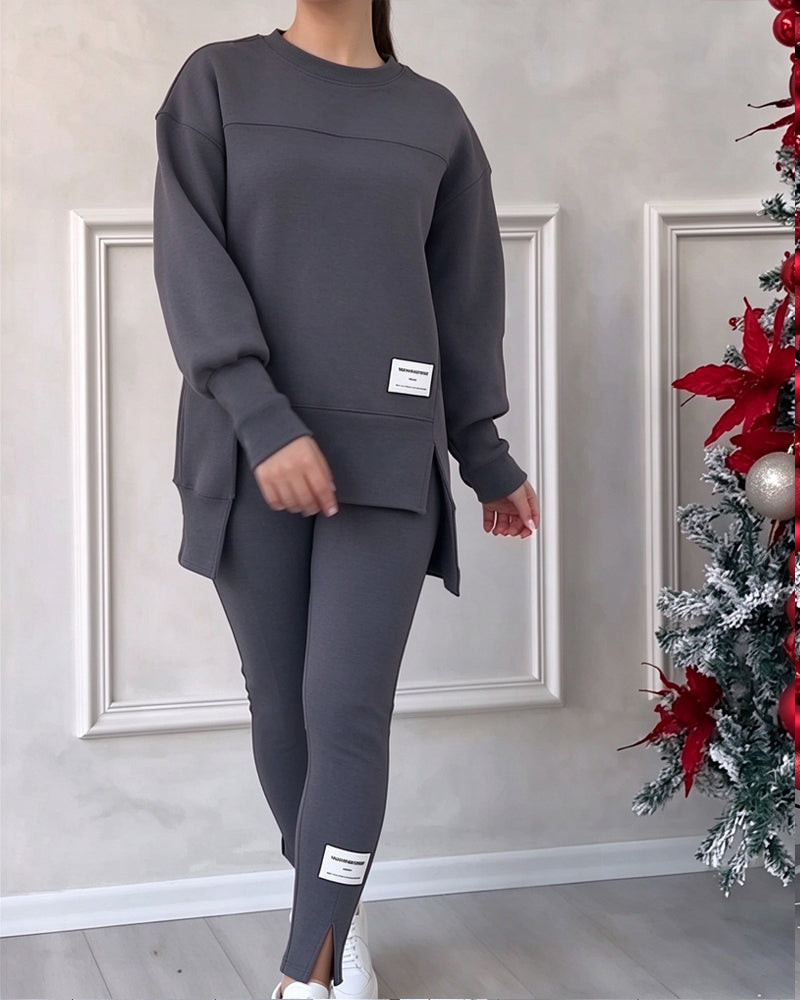 Sett Trykt Sweatshirt Og Joggebukser