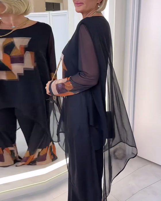 Dress Elegant Langermet Trykt Vide Ben