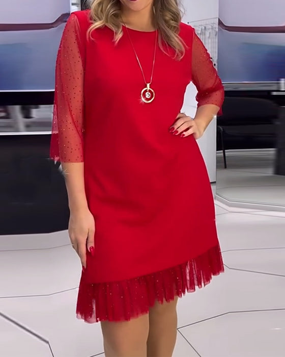 Kjole ensfarget paljett med mesh-søm