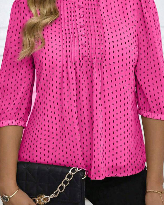 Bluse Ruffle Trim Løs Polka Dot