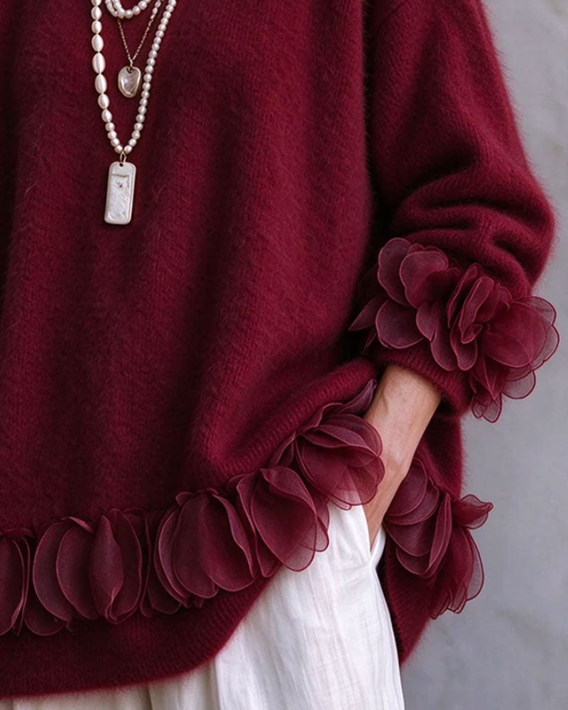 Pullover Blomstret Lat Solid Farge