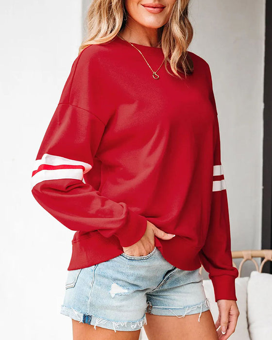 Fargeblokkert Langermet Rundhalset Sweatshirt