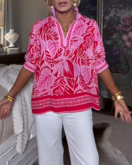 Skjorte Puff Erme Trykk Peter Pan Krage