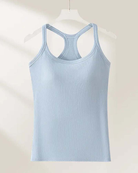 Tanktopp Innebygd Bh Ribbet Ensfarget