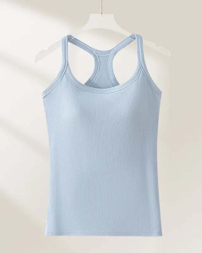 Tanktopp Innebygd Bh Ribbet Ensfarget