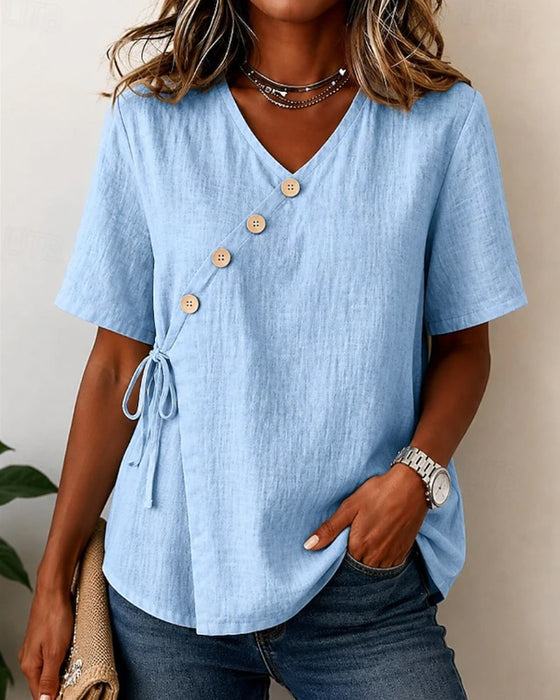 Bluse V-Hals Knapp Kors Slips