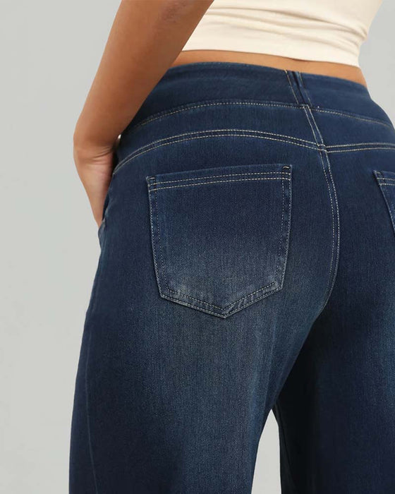 Bukser Elastisk Midje Denim Brede Ben