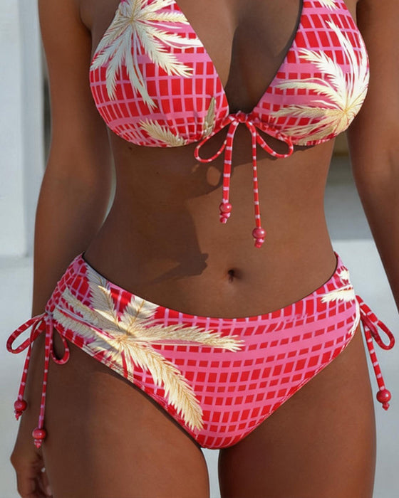 Bikinis Knyte Trykk Halter