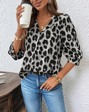 Bluse Halvlange Ermer Leopardprint Løs
