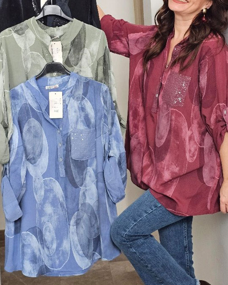 Bluse Knapping Trykt Lomme