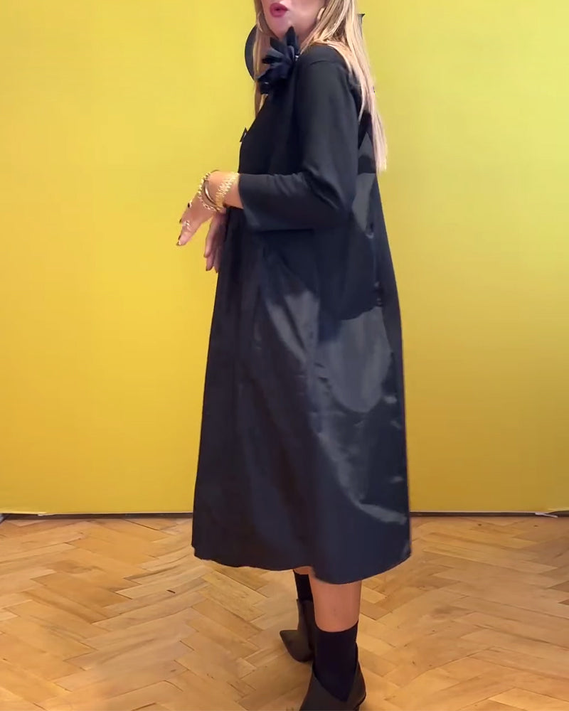 Ensfarget casual kjole med rund hals