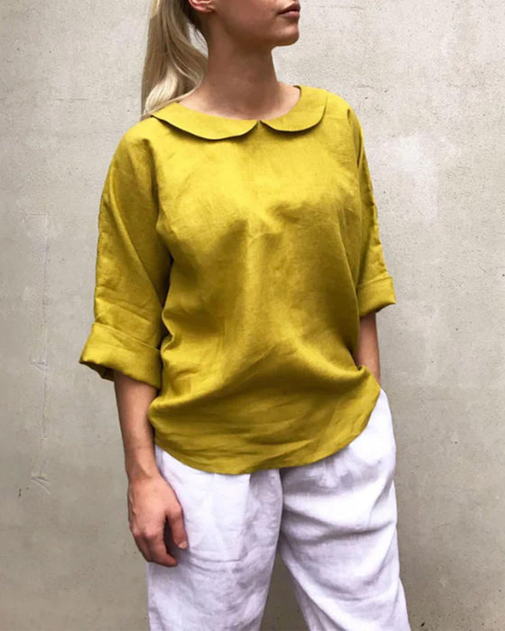 Bluse Peter Pan-Krage Lin-Blanding Loose-Fit