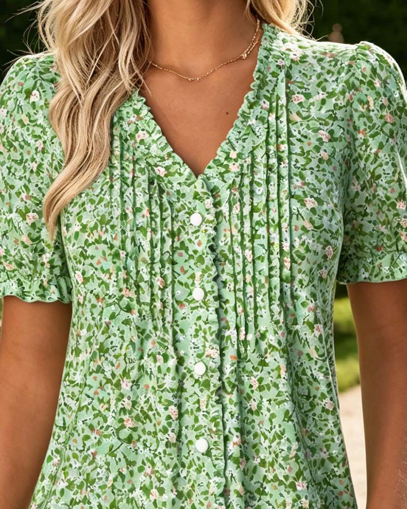 Bluse V-Hals Blomstret Trykk