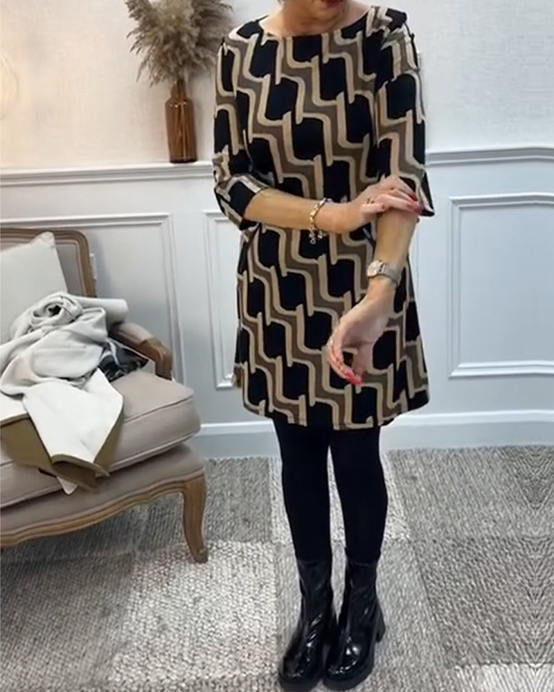 Rund hals trykt slim fit kjole