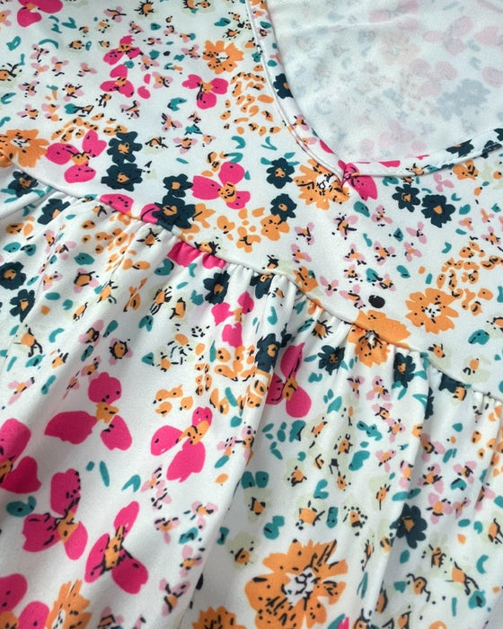 Bluse Blomstret V-Hals Kortermet
