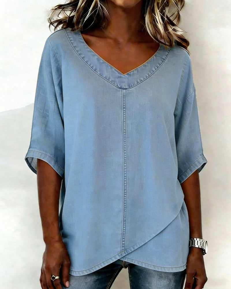 Topp V-Hals Uformell Denim