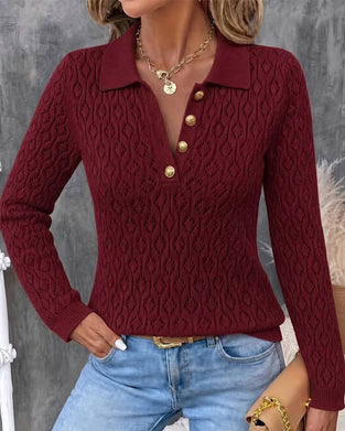 Pullover Nedbrettet Krage Knapp Cutout Slim