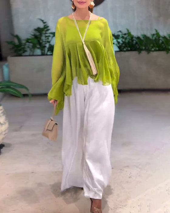 Bluse Med Elegant Ensfarget Stil