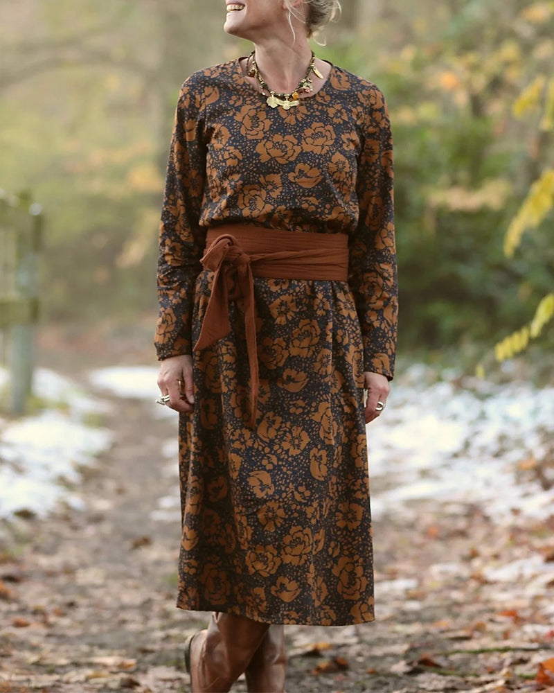 Kjole Blomstermønster Rund Hals Løs Passform